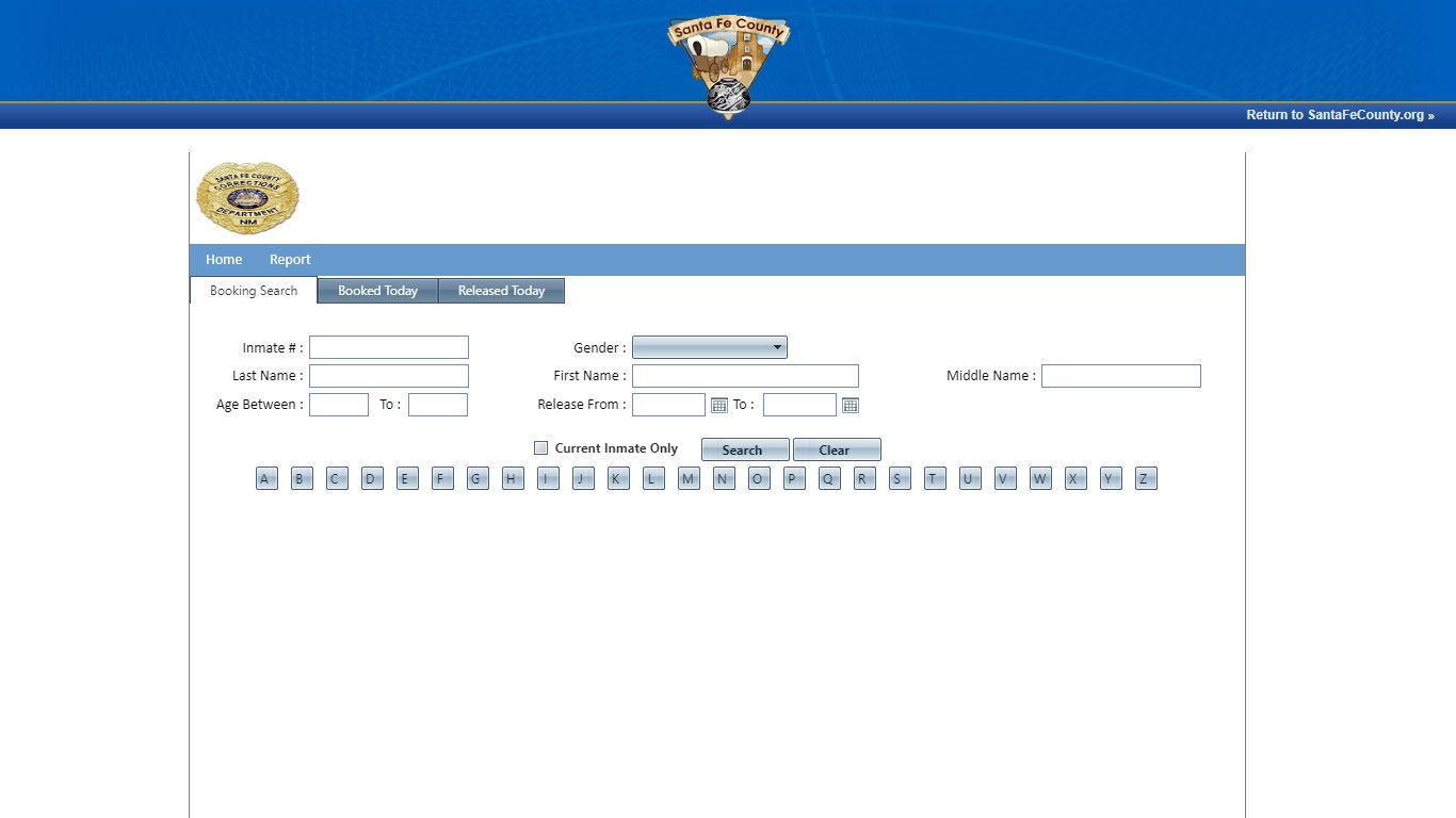 Santa Fe County : Corrections : Adult Correctional Facility : Inmate Lookup