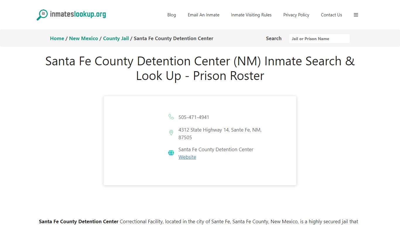 Santa Fe County Detention Center (NM) Inmate Search & Look Up - Prison ...